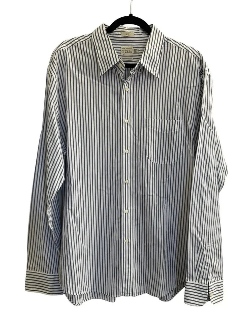 J. Crew Secret Wash Men’s Shirt White Blue Stripe XXL 100’s 2-ply Slim Fit #7188
